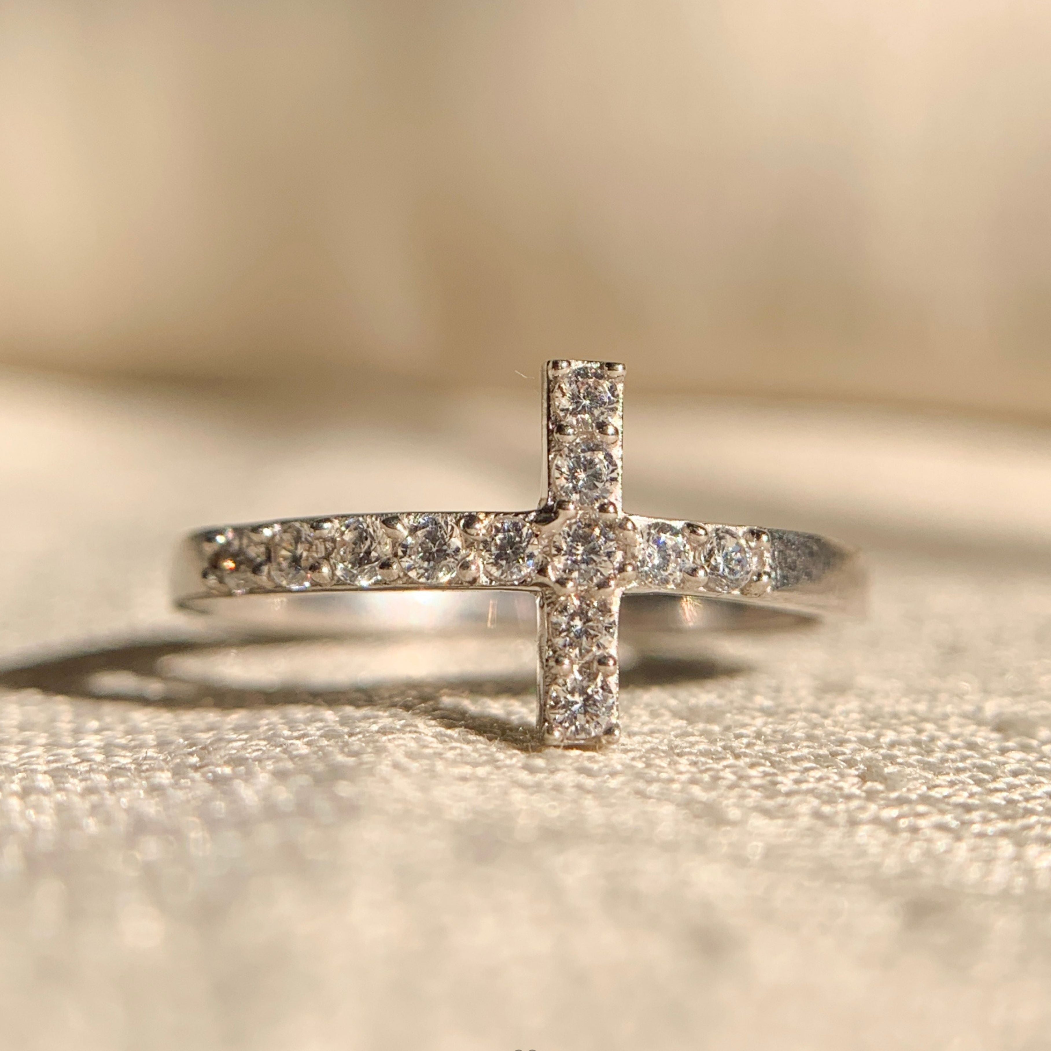 Sterling Silver Moissanite Diamond Cross Ring SR099 for women – elegant jewelry gift